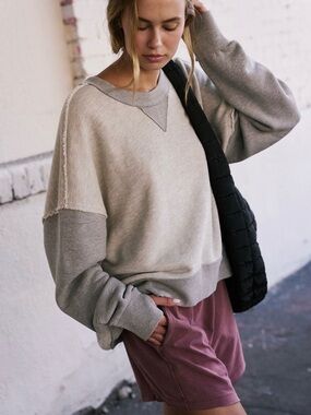 Free People Start Up Sweatshirt Sweatpants Set- Beige/Gray